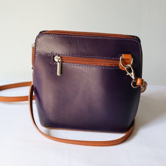VERA PELLE Small Purple Handmade Leather Crossbody Purse Bag Made In Italy - Picture 2 of 8